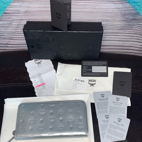 MCM Handbags - MCM METALLIC SILVER VISETOS zip wallet;Brand New!